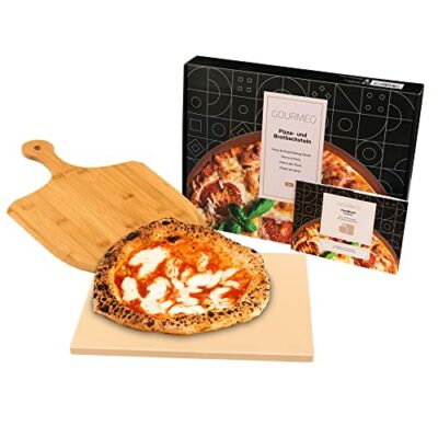 gourmeo pizzastein set mit bambus schaufel 38x30cm eckig cordierite pizza