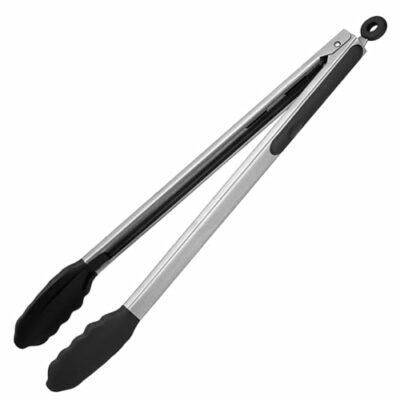U-Taste 40cm Silikon-Küchenzange 315℃ hitzebeständige Kochzange mit fest versiegelten Antihaft-Gummispitzen & silikonbeschichtetem Stahlgriff & glatter Verriegelung zum Servieren von Grill (Schwarz)