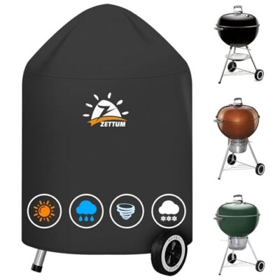 Zettum Kugelgrill Abdeckung Grill - 600D Oxford Holzkohle Abdeckhaube Grill für Weber 57 CM Barbecue Grill, Heavy Duty & Wasserdichte PU BBQ Grillabdeckung für Weber 57 CM Master Touch Grill(Φ63x88cm)